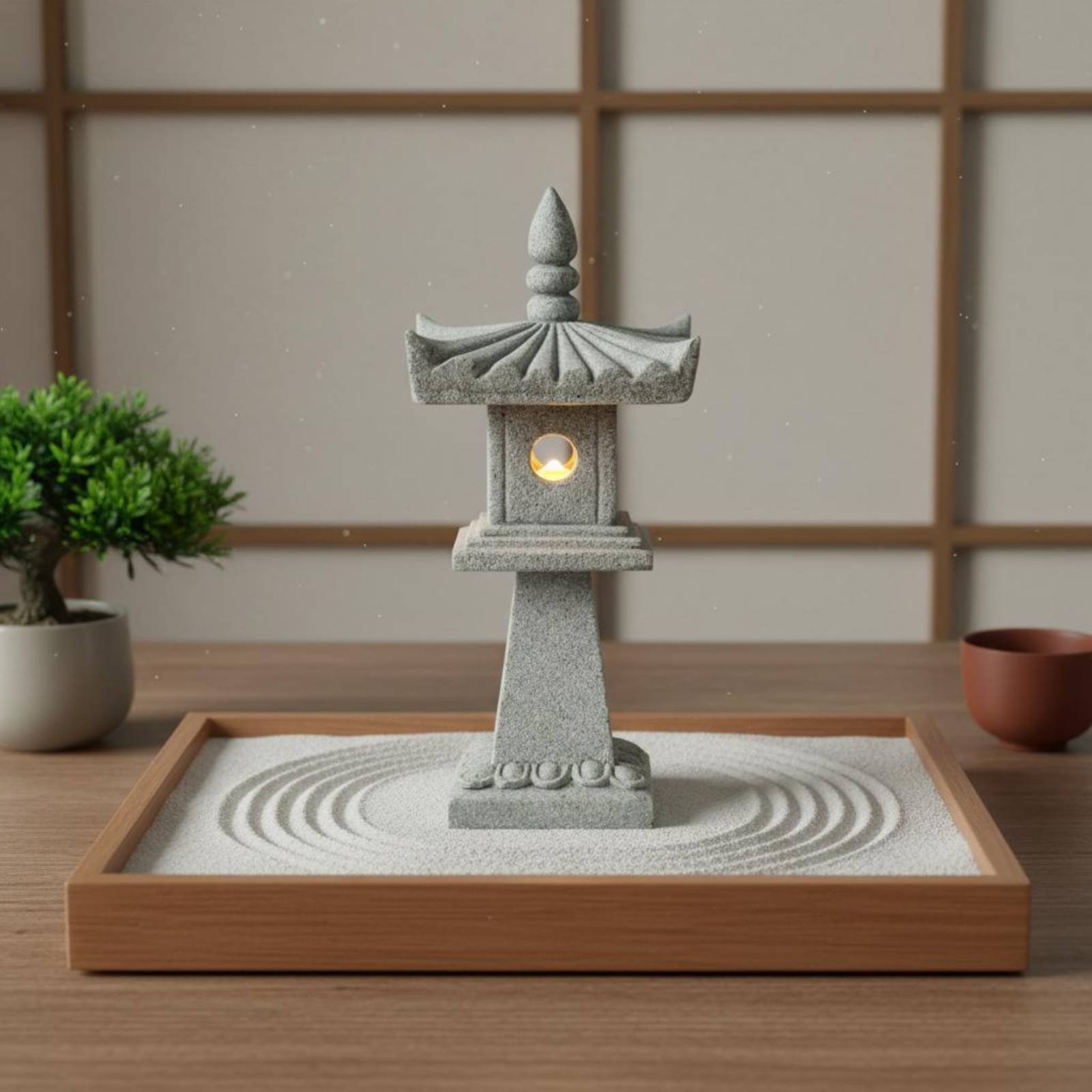 فانوس حجري مصغر بتشطيب عتيق لت - مراجعة Japanese Garden Bonsai وسعره